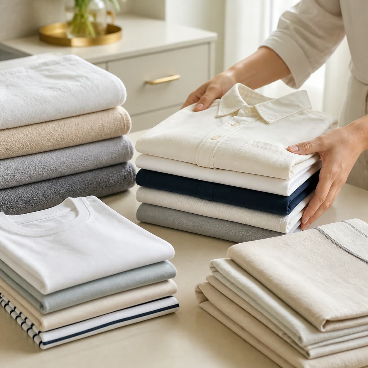 Freshly folded garments prepared for Premium Laundry service